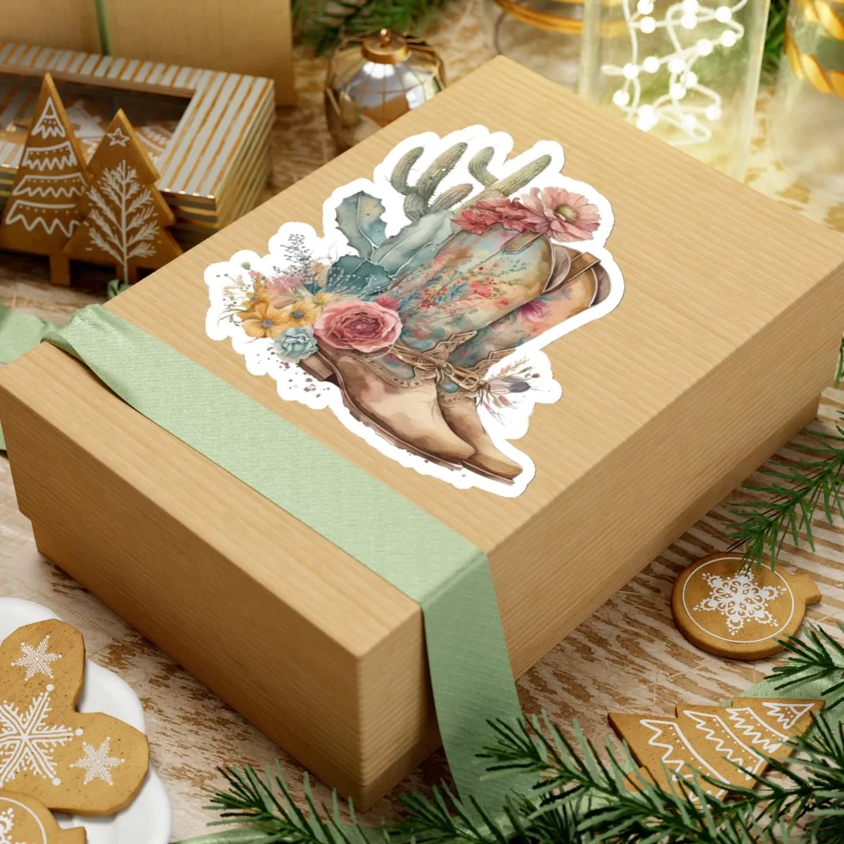 Cowboy Boots, Cactus and Floral Kiss-Cut Stickers,