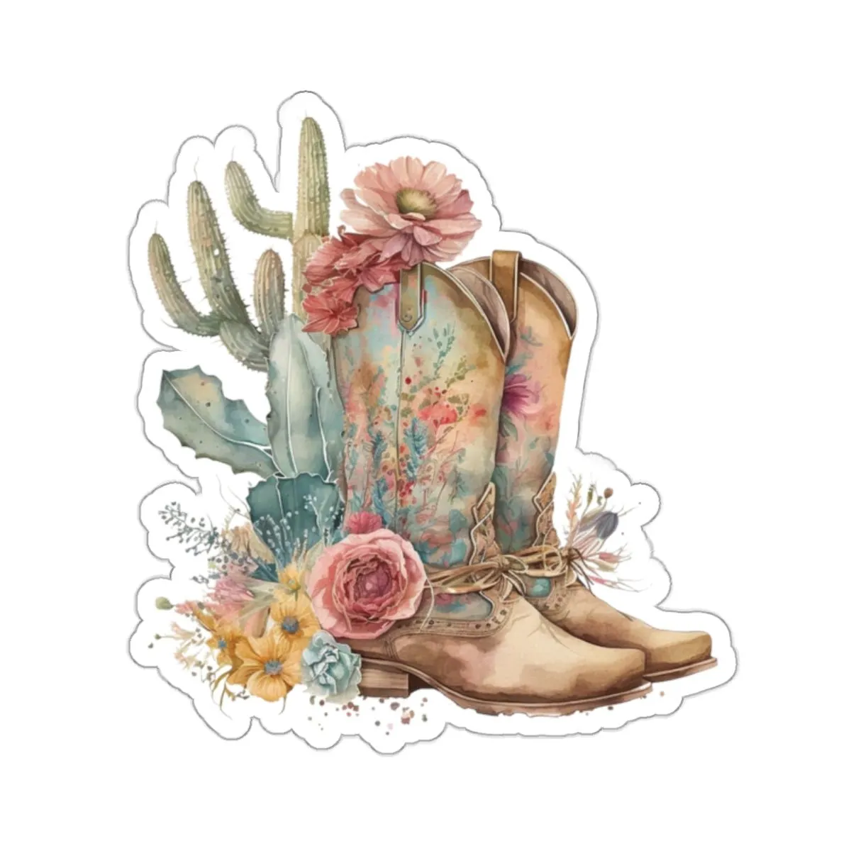 Cowboy Boots, Cactus and Floral Kiss-Cut Stickers,