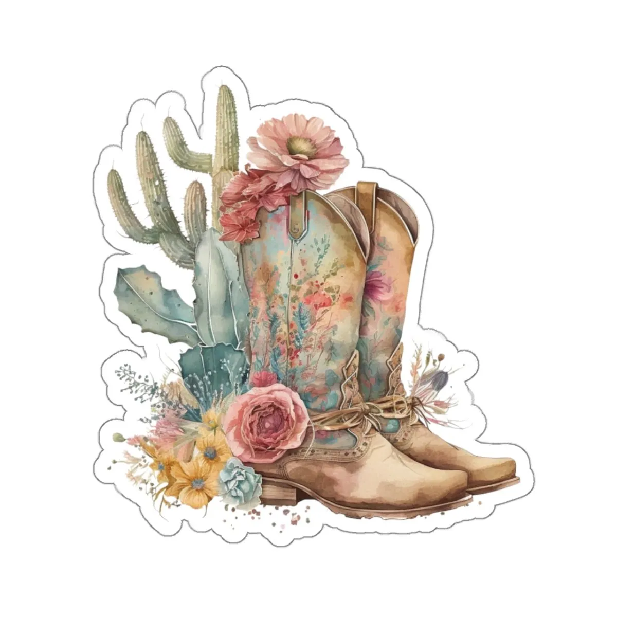 Cowboy Boots, Cactus and Floral Kiss-Cut Stickers,