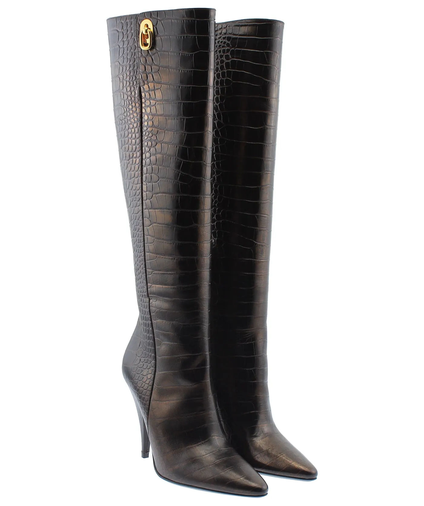 Crocodile Embossed Leather Boots