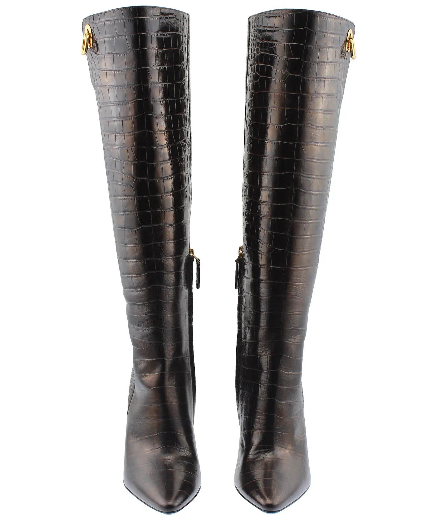 Crocodile Embossed Leather Boots