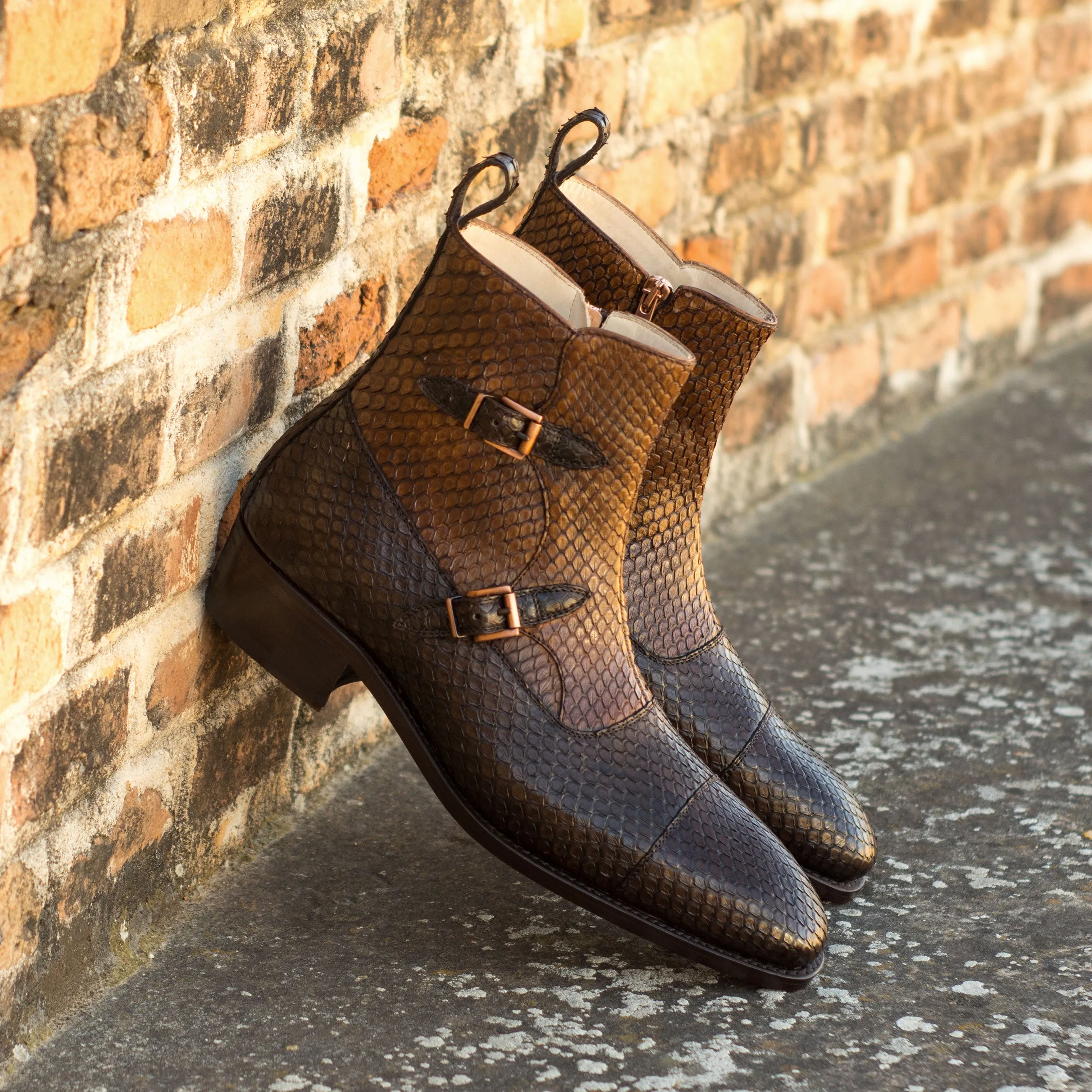 Dark & Medium Brown Python Double-Monk Boots