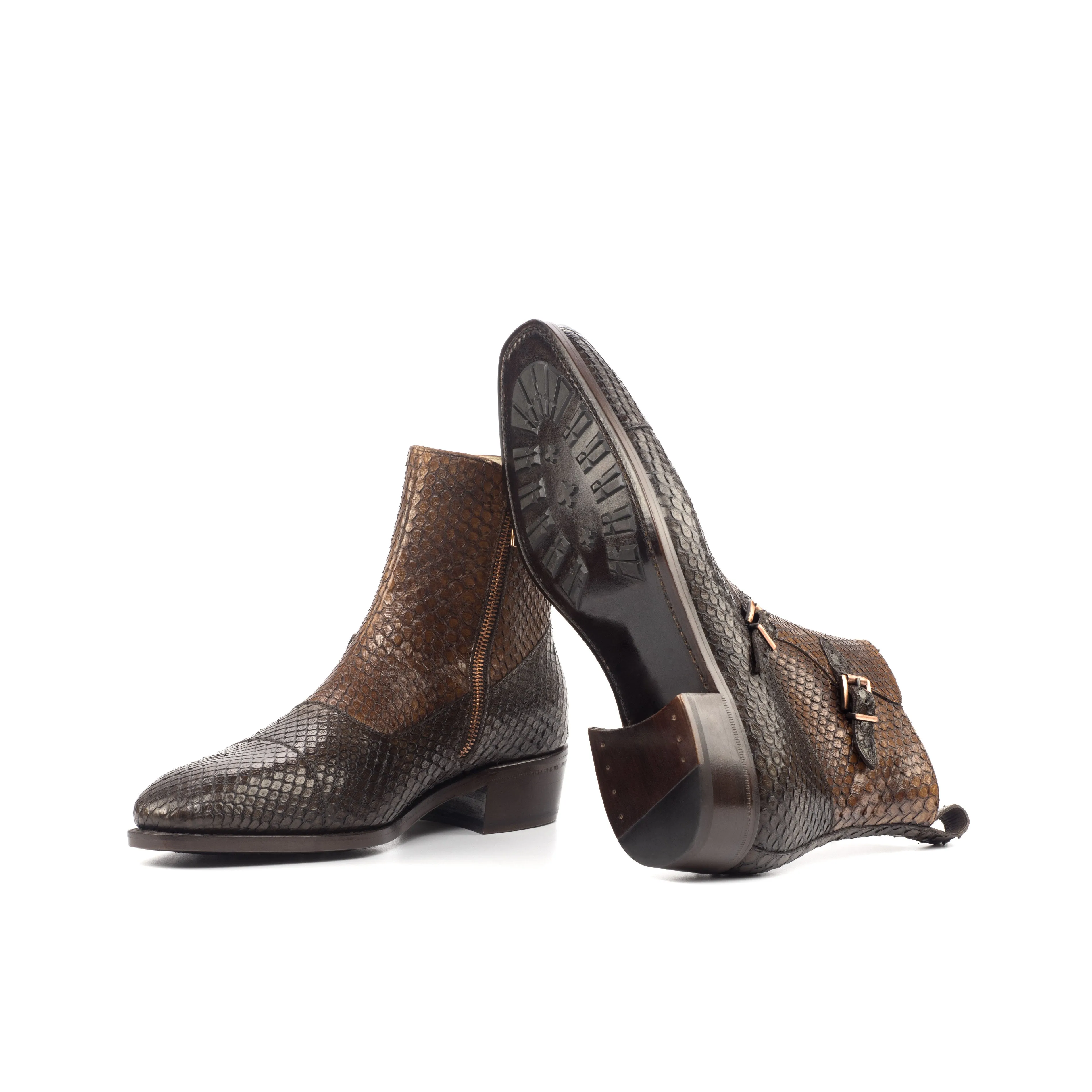 Dark & Medium Brown Python Double-Monk Boots