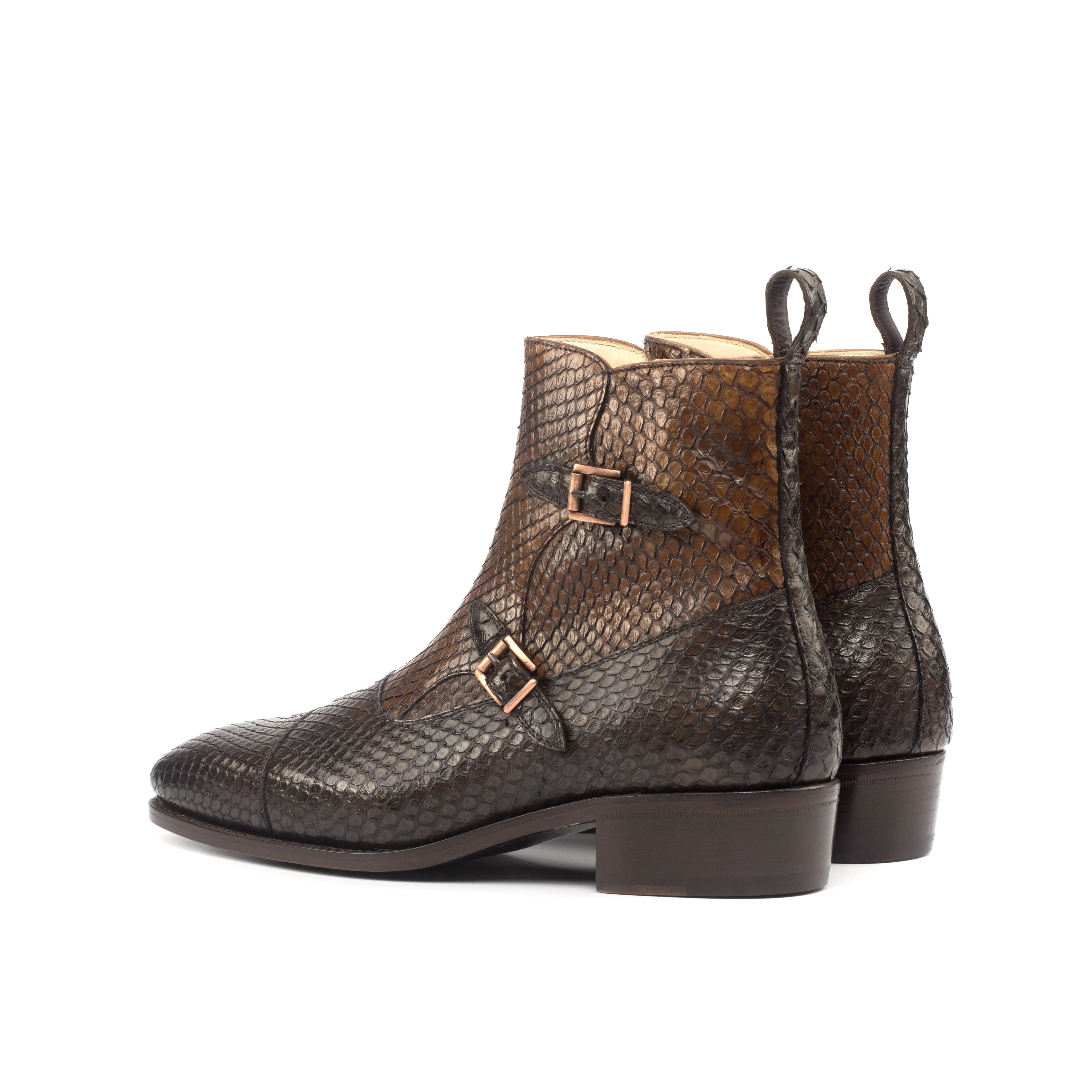 Dark & Medium Brown Python Double-Monk Boots