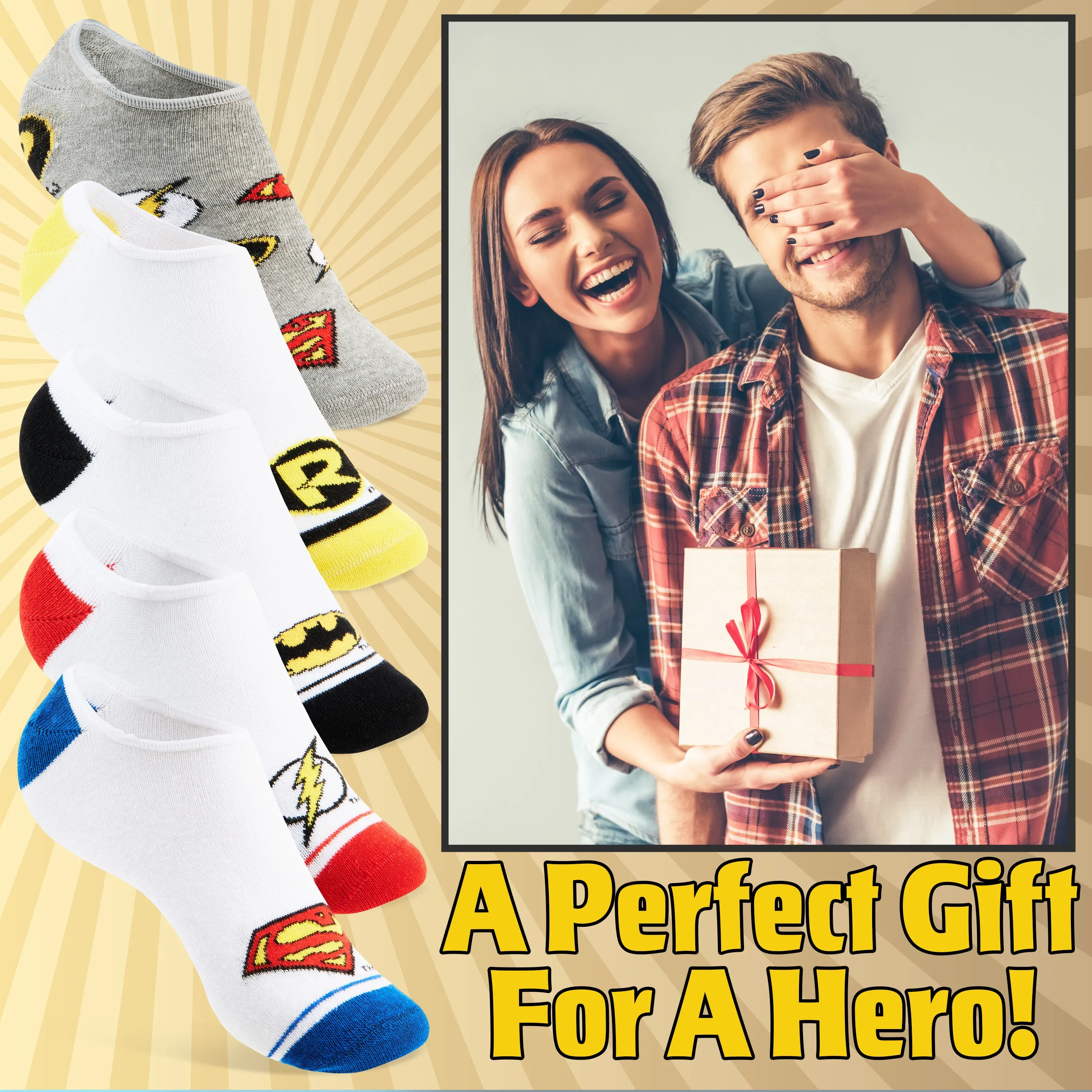 DC Comics Invisible Socks Men - Pack of 5 Summer No Show Socks Men, Teenagers Batman Superman Size 8-11 Trainer Socks