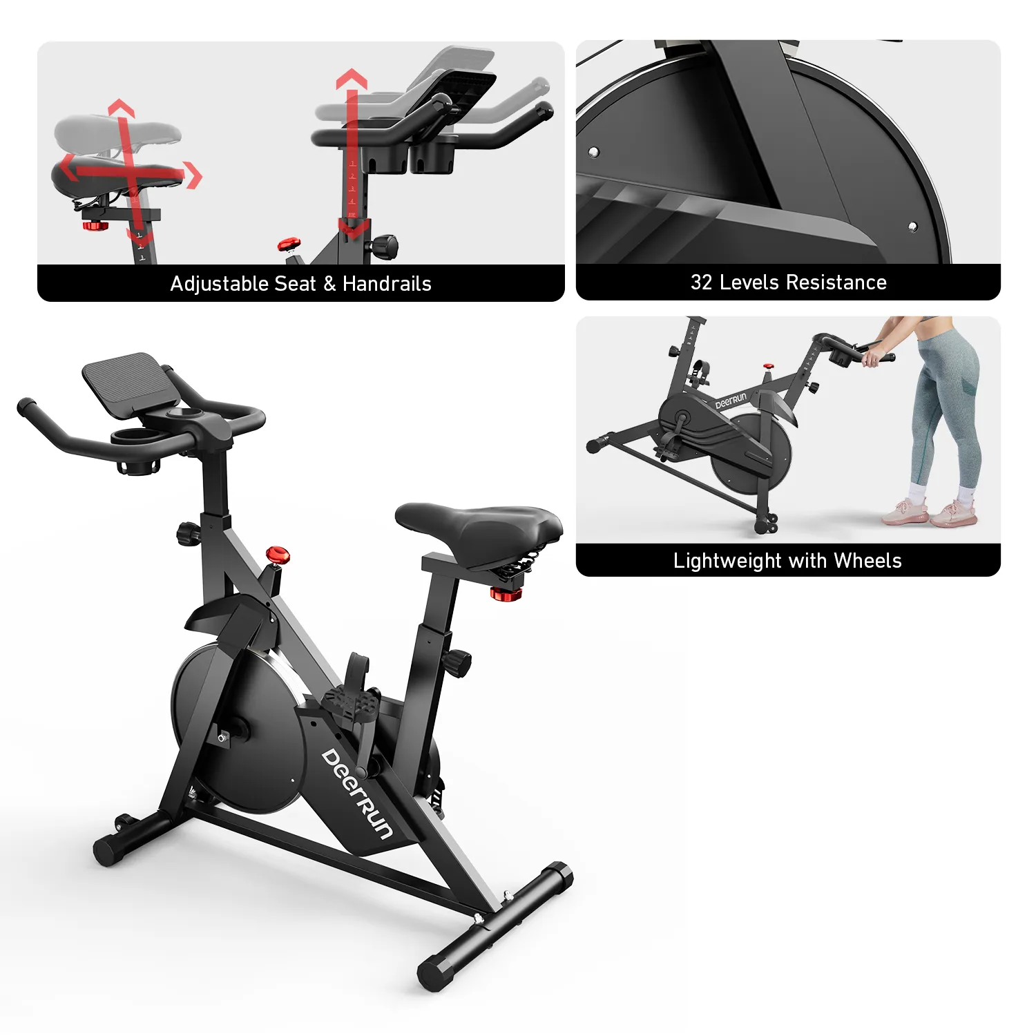 DeerRun S500 Indoor Smart Stationary Cycling Bike with PitPat App, 1-32 Magnetic Resistance-Black