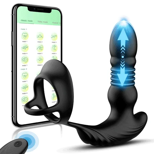 DEMON - App & Remote Control Thrusting Anal Vibrator Prostate Massager with Cock Ring 4.7 Inch