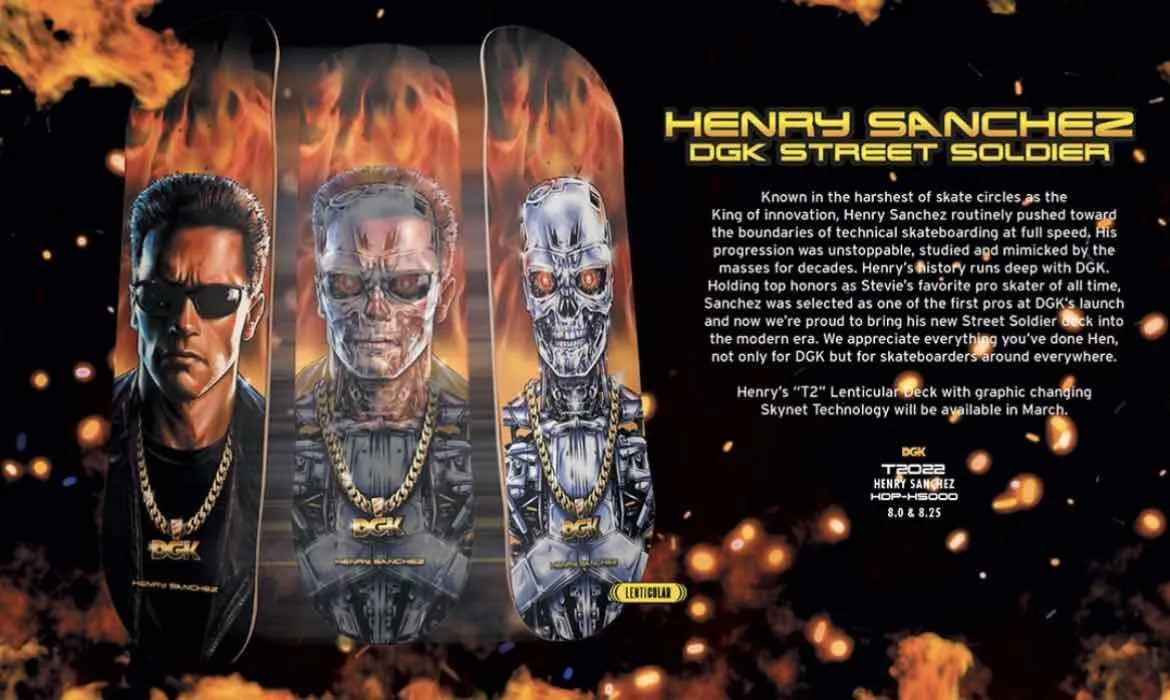 DGK T2 Terminator Sanchez (Lenticular) Transforming Graphic Skateboard Deck - 8.25"
