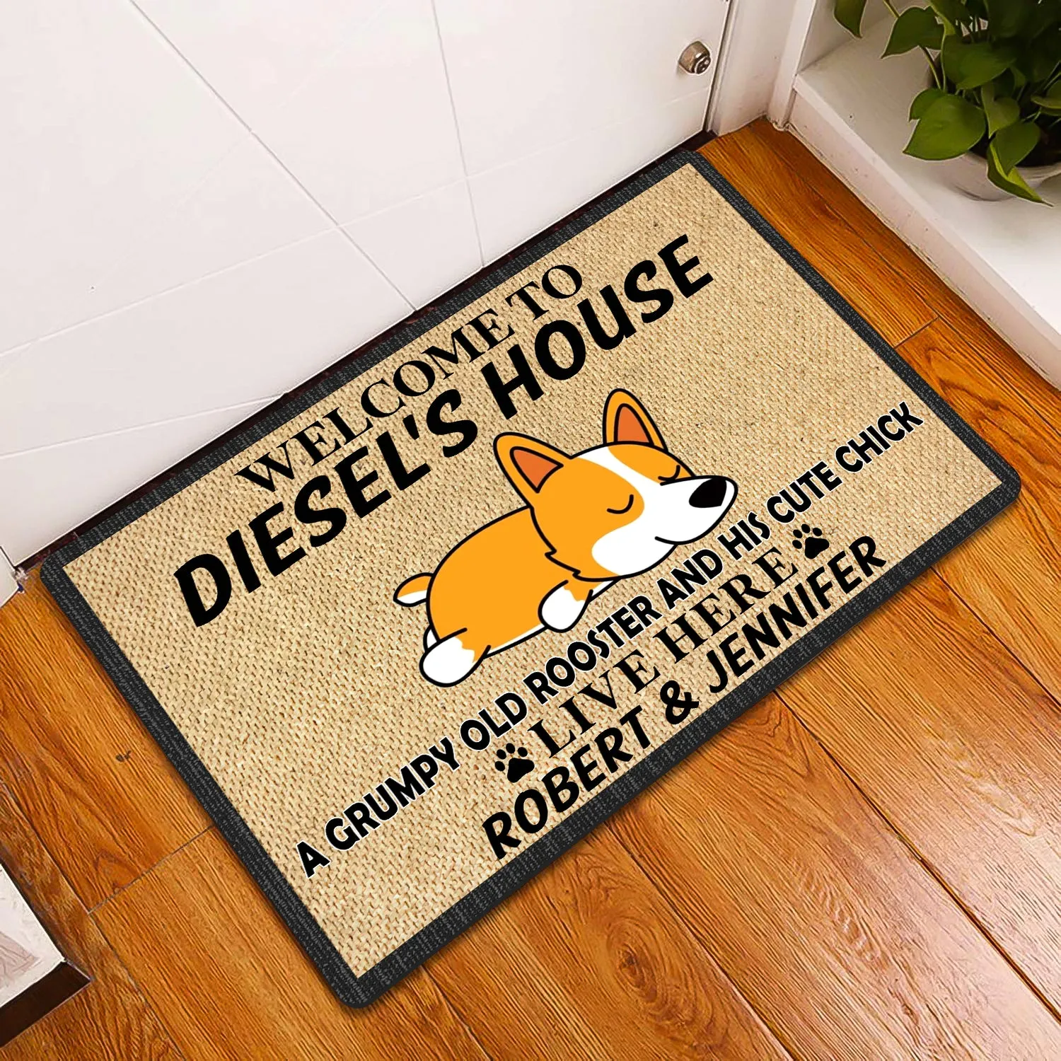 Dog House Grumpy Old Rooster And Kute Chick Live Here Personalized Name Doomat 926