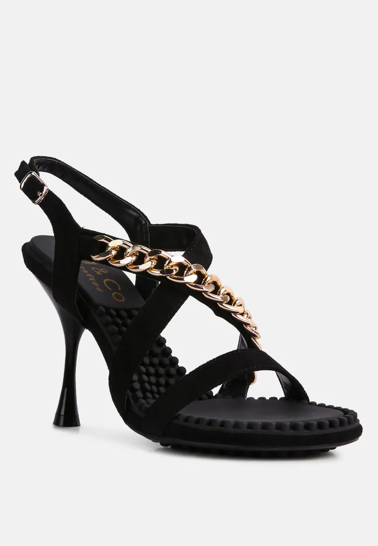 Domeda Metal Chain Mid Heel Sandal By Ruw