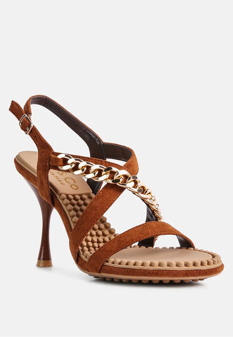 Domeda Metal Chain Mid Heel Sandal By Ruw