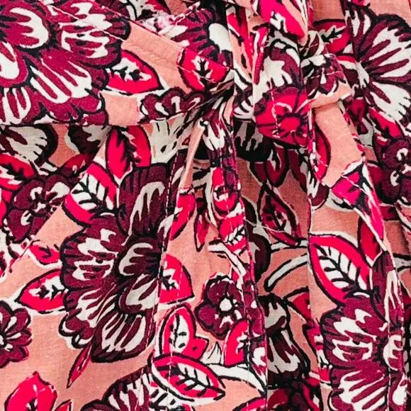 Faherty Pacifica Linen Blend Wrap Skirt Floral Rose Dessert Women's Size Med NWT