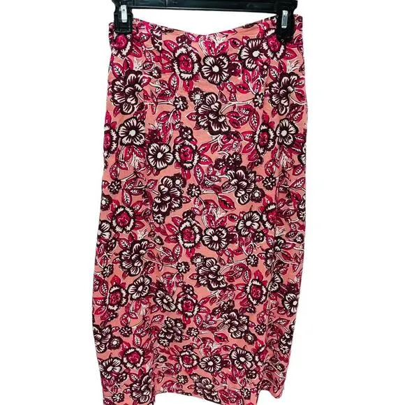 Faherty Pacifica Linen Blend Wrap Skirt Floral Rose Dessert Women's Size Med NWT