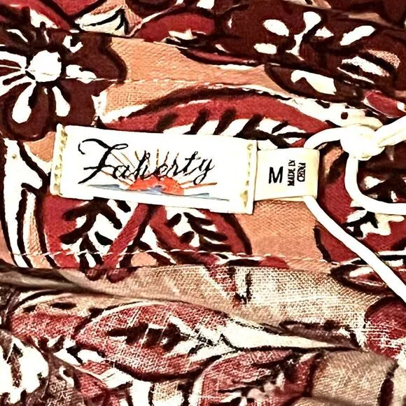 Faherty Pacifica Linen Blend Wrap Skirt Floral Rose Dessert Women's Size Med NWT
