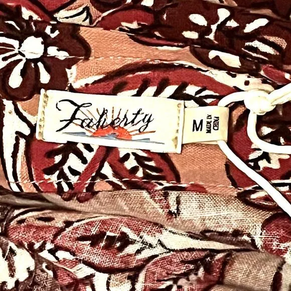Faherty Pacifica Linen Blend Wrap Skirt Floral Rose Dessert Women's Size Med NWT