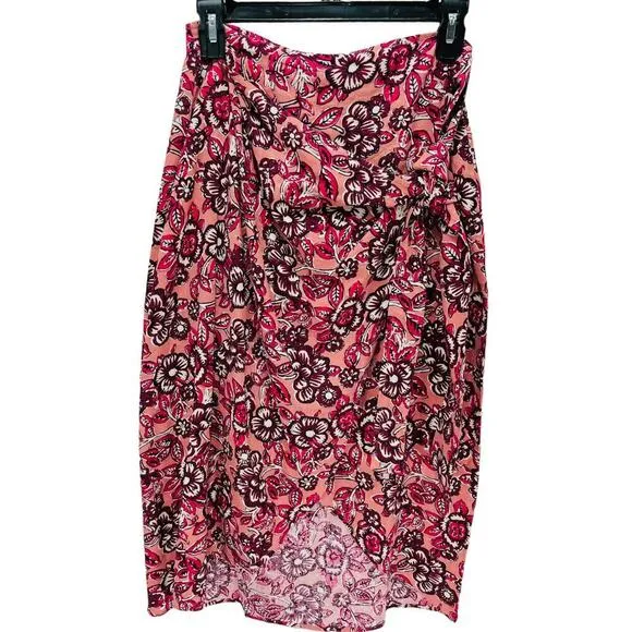 Faherty Pacifica Linen Blend Wrap Skirt Floral Rose Dessert Women's Size Med NWT