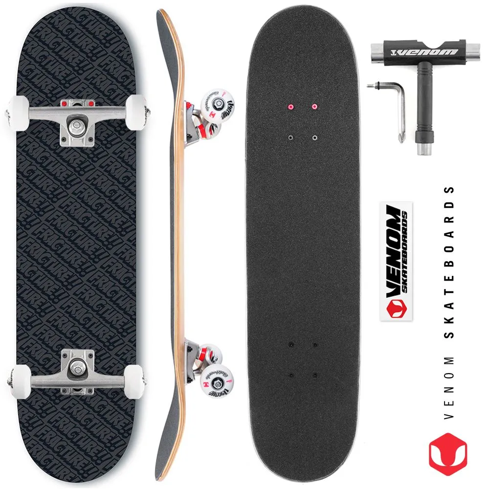 Fracture All Over Comic Black Custom Complete Skateboard -  8.25"
