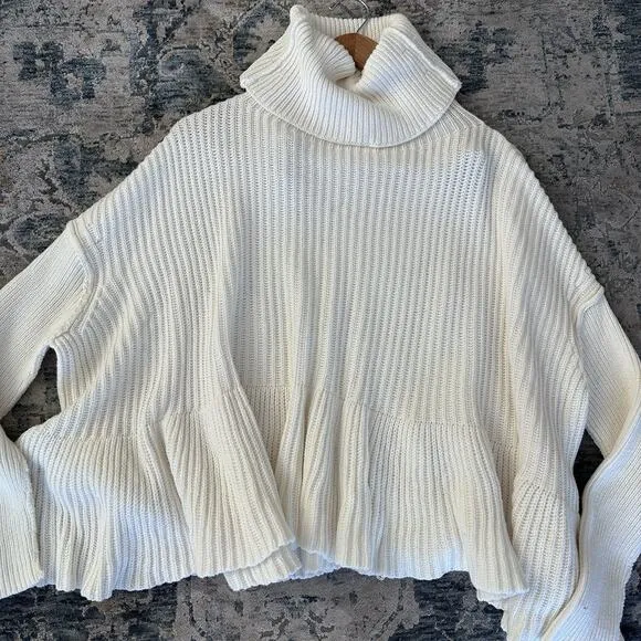 Free People Sweater Women Small Oversized Flowy Turtleneck Oversized Ribbed Knit