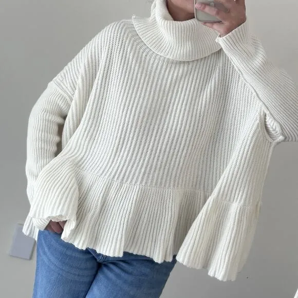 Free People Sweater Women Small Oversized Flowy Turtleneck Oversized Ribbed Knit