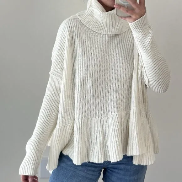 Free People Sweater Women Small Oversized Flowy Turtleneck Oversized Ribbed Knit