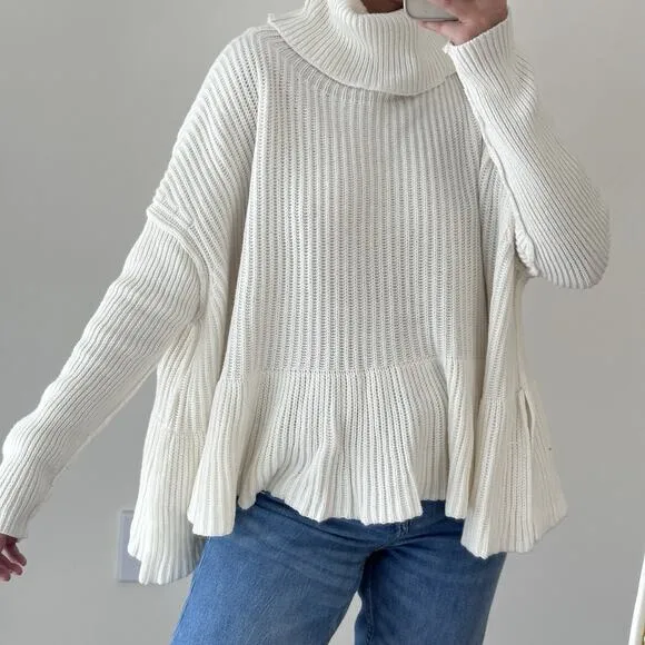 Free People Sweater Women Small Oversized Flowy Turtleneck Oversized Ribbed Knit