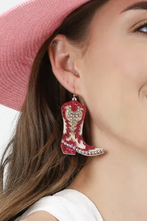 Glitter Boot Earrings -Fuchsia