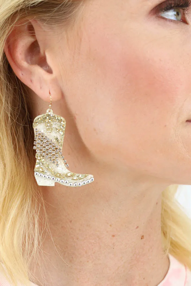 Glitter Boot Earrings -Fuchsia