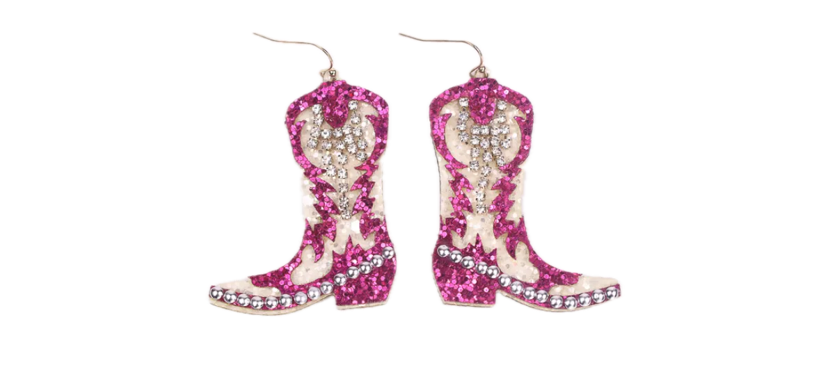 Glitter Boot Earrings -Fuchsia