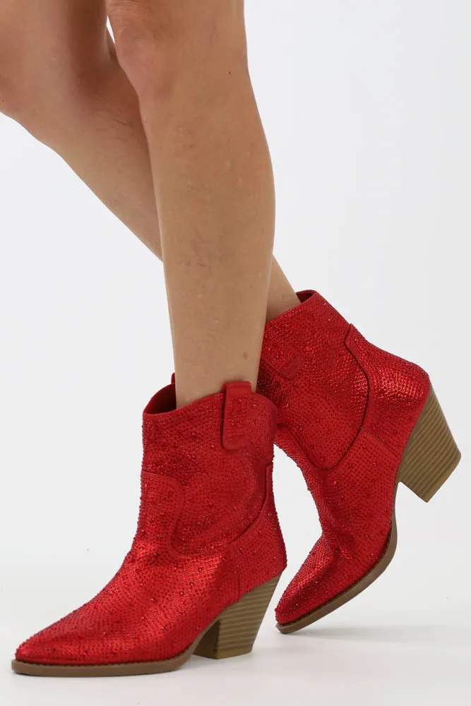 Glitter Rhinestone Booties -Silver