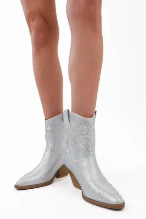 Glitter Rhinestone Booties -Silver