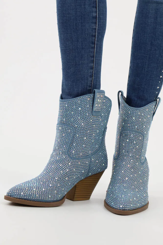 Glitter Rhinestone Booties -Silver