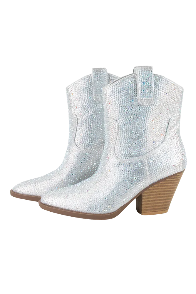 Glitter Rhinestone Booties -Silver