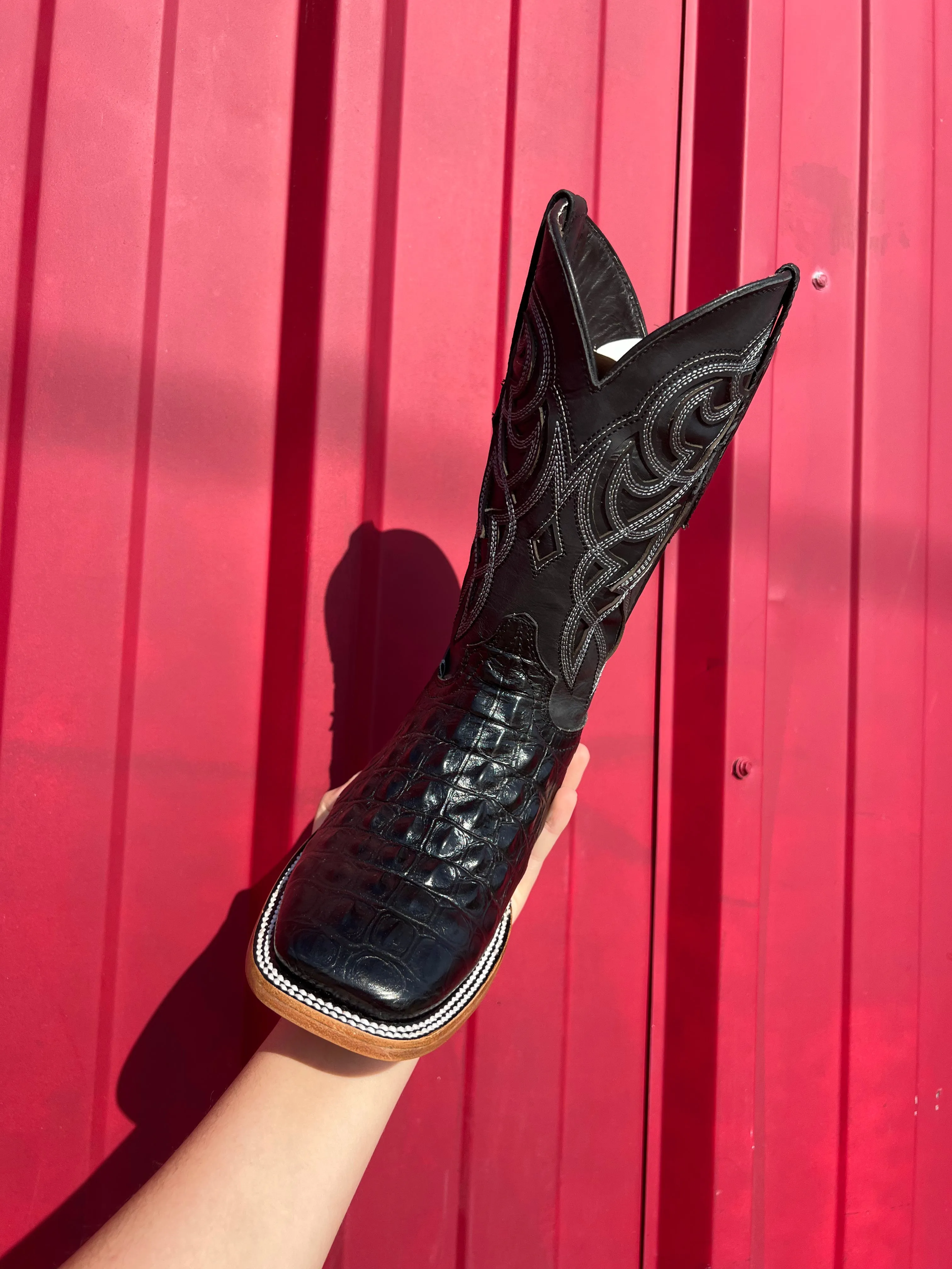 Glossy Black Imt. Crocodile Boots