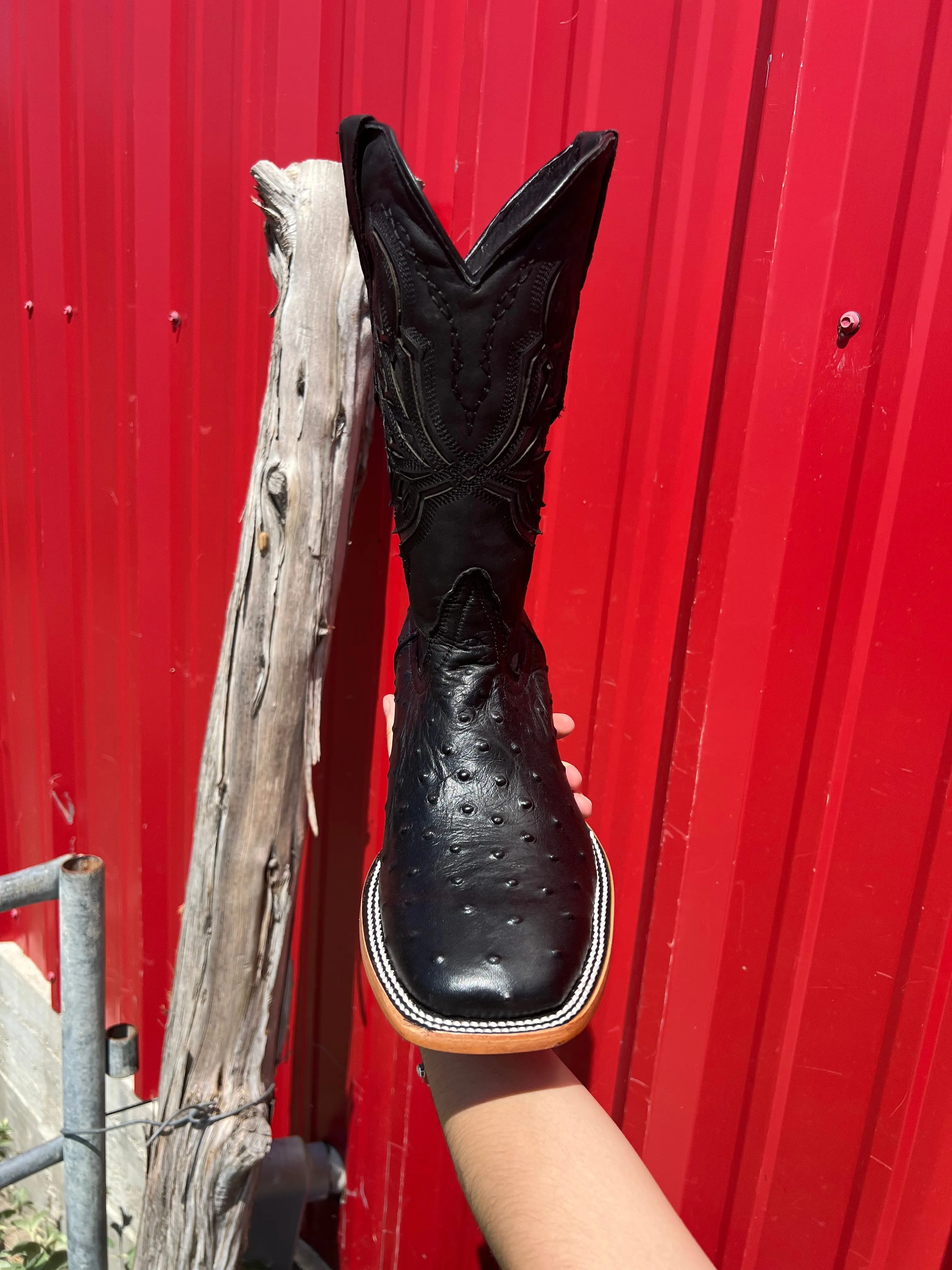 Glossy Black Ostrich Imitation Boots