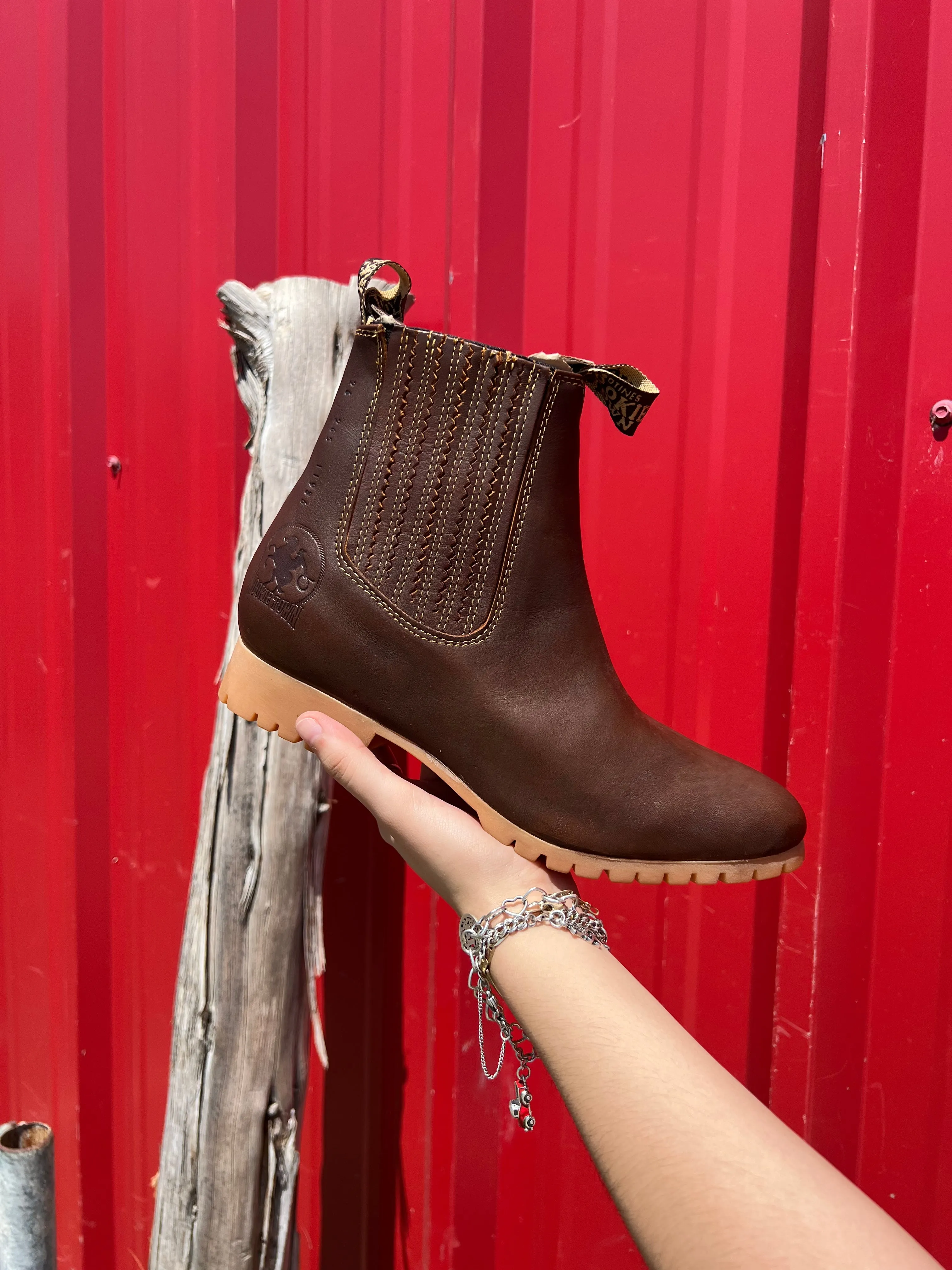 Glossy Brown Nookie Town Round Ankle Boots