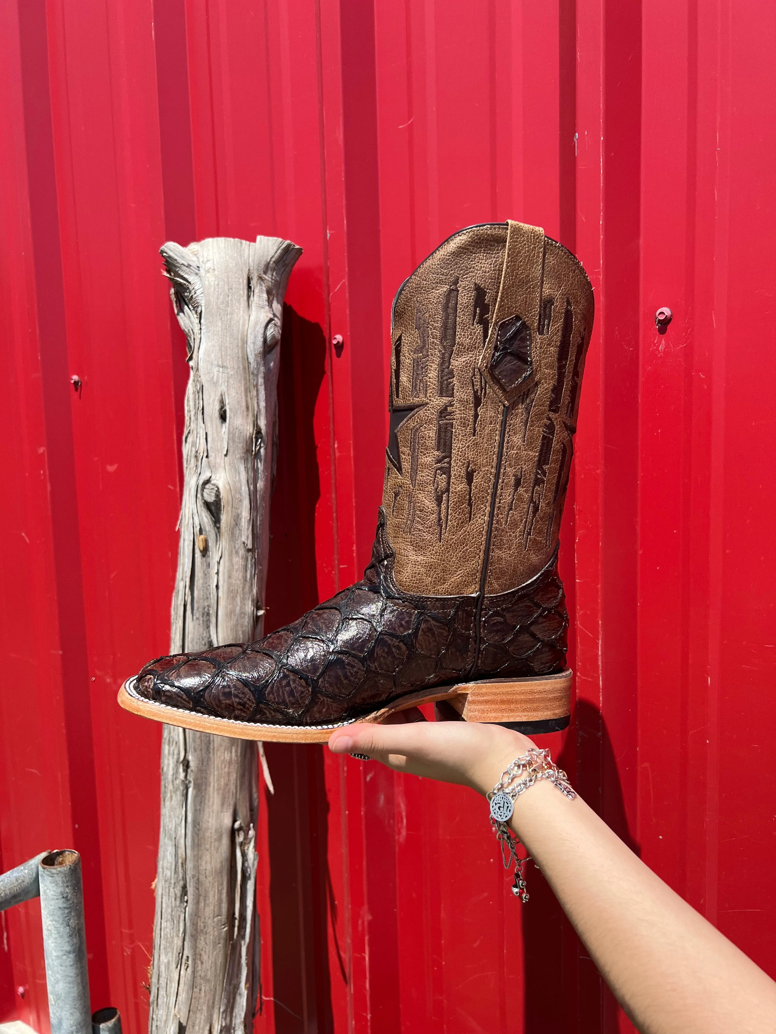 Glossy Chocolate Brown Imitation Fish Boots