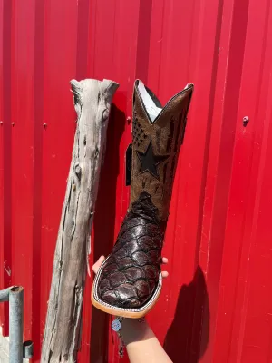 Glossy Chocolate Brown Imitation Fish Boots