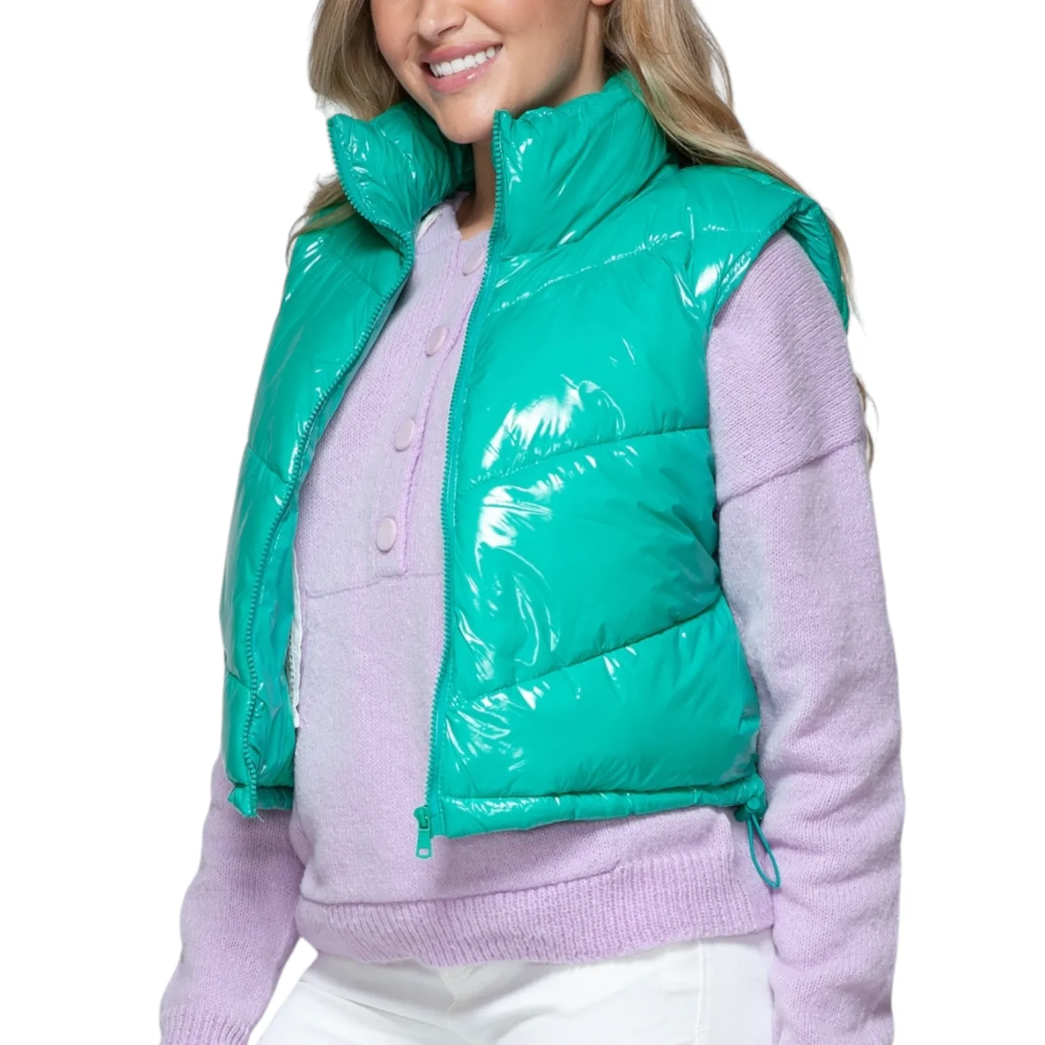 Glossy Turquoise Shiny Quilted Puffer Vest