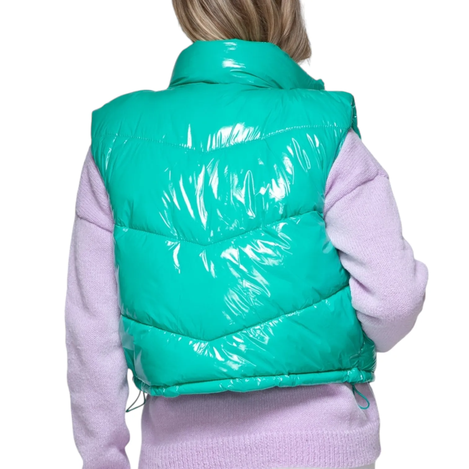 Glossy Turquoise Shiny Quilted Puffer Vest