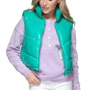 Glossy Turquoise Shiny Quilted Puffer Vest