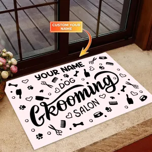 Groomer Pet Dog Cat Door Mat, Dog Paw Prints Heart Home Doormat