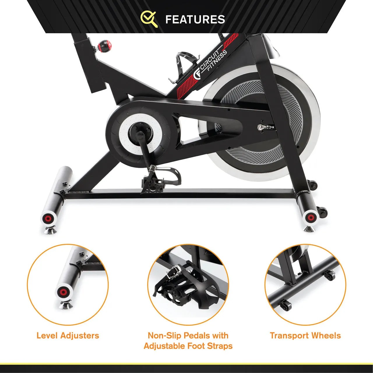 Indoor Cycling Bike with 30 lbs Flywheel & Bluetooth | Circuit Fitness AMZ-948BK-BT Exercise Bike - Retired
