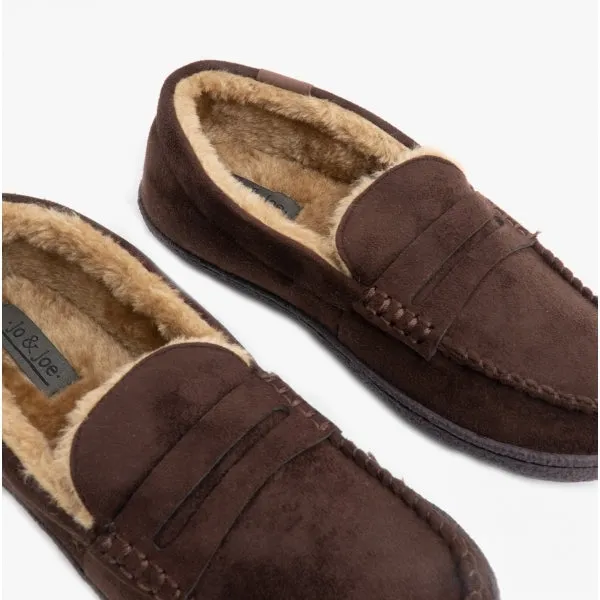 Jo & Joe NEW HAMPSHIRE Mens Moccasin Slippers Brown
