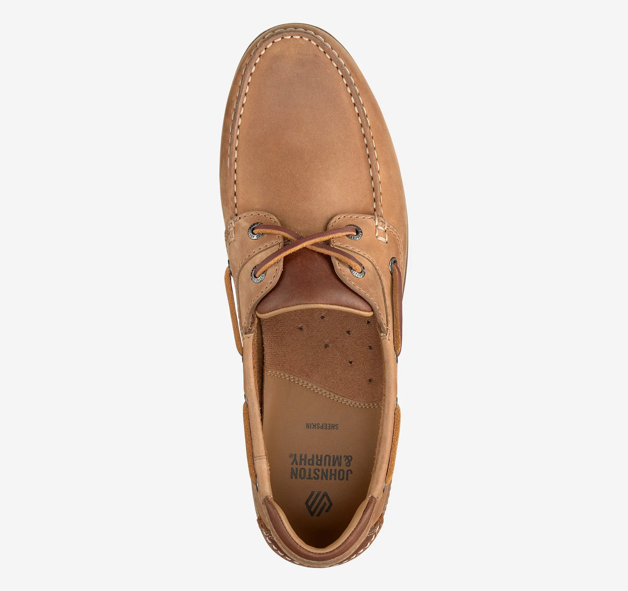 Johnston & Murphy Ventura 2-Eye Boat Shoe in Tan Full Grain