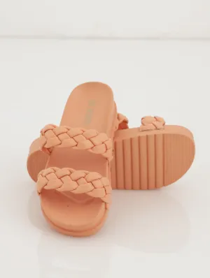Ladies Padded Plaited Moulded Mule Sandal - Light Orange