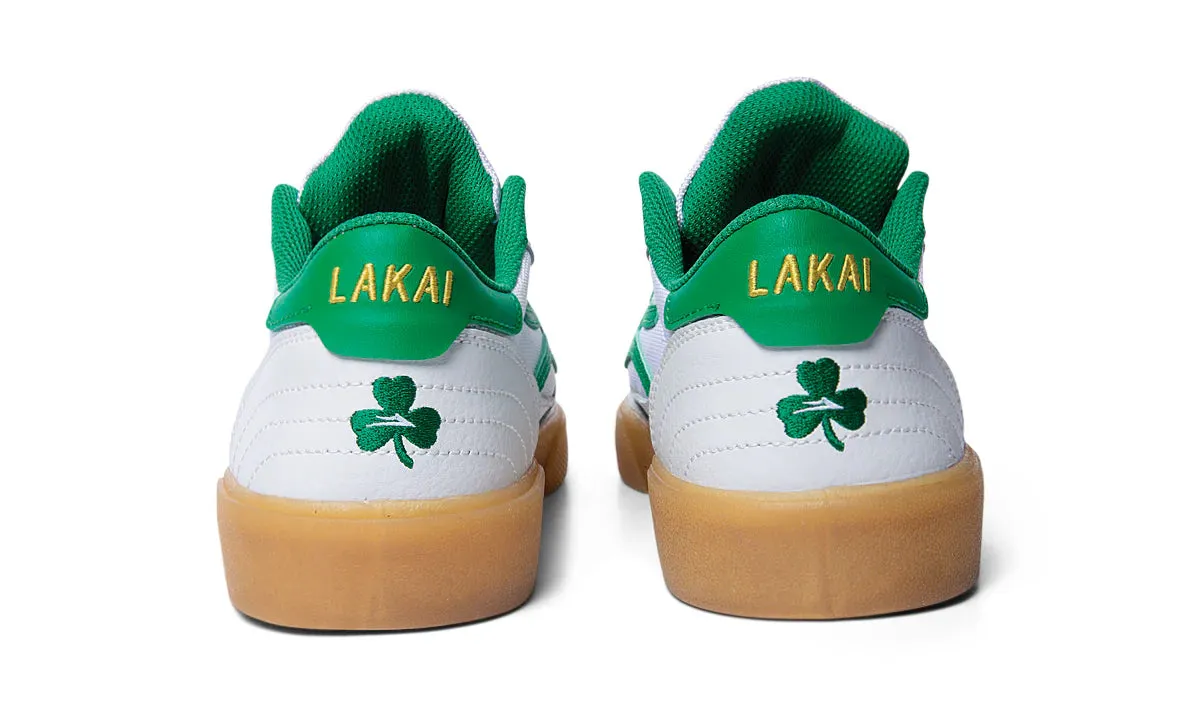 Lakai Cambridge Skate Shoes - White Leather/Green