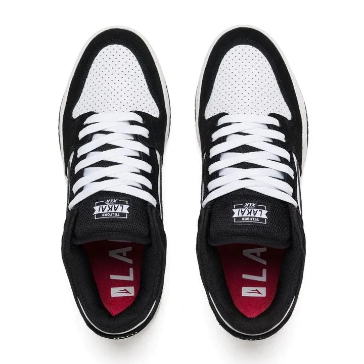 Lakai Telford Low Skate Shoes - Black/White Suede