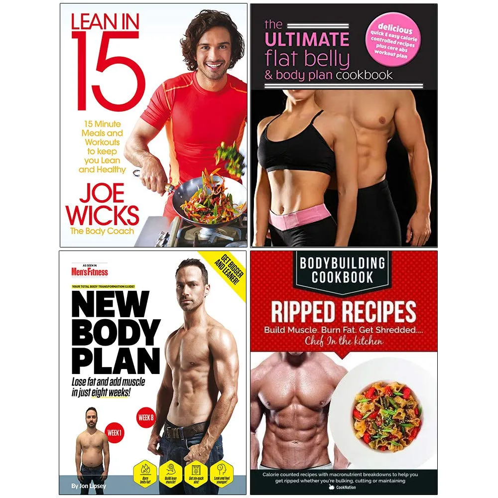 Lean In 15 The Shift Plan, Ultimate Flat Belly, New Body Plan, Bodybuilding Cookbook 4 Books Collection Set