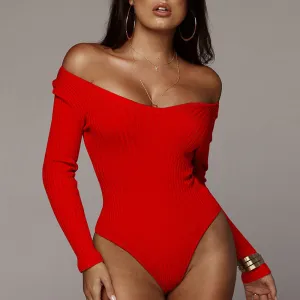 Long Sleeve Off Shoulder Ribbed Bodysuit
