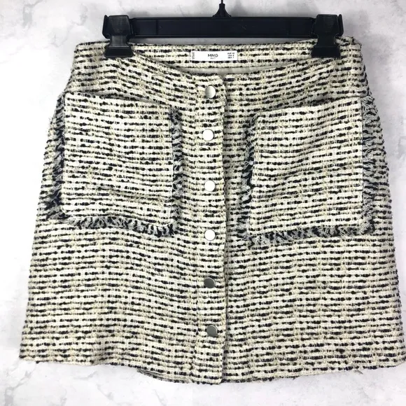 [Mango] Tweed Cream &amp; Black Skirt